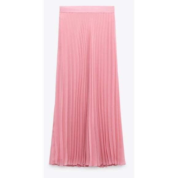 Pink Zara High-Waisted Pleated Flowy Midi Skirt (NWT) - Picture 3 of 6